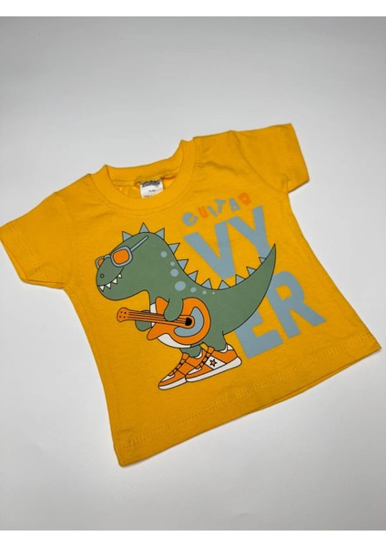 Erkek Şortlu Dinozor ve Gitar Baskılı Bebek Takım