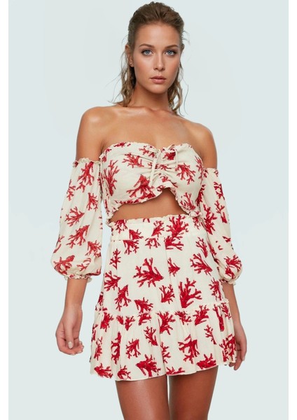 Su Altı Desenli Viskoz Bluz Etek Takım Rahatlık ve Şıklığı Bir Arada Rahat Şık Premium Kalite