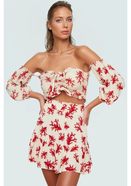 Su Altı Desenli Viskoz Bluz Etek Takım Rahatlık ve Şıklığı Bir Arada Rahat Şık Premium Kalite modelleri