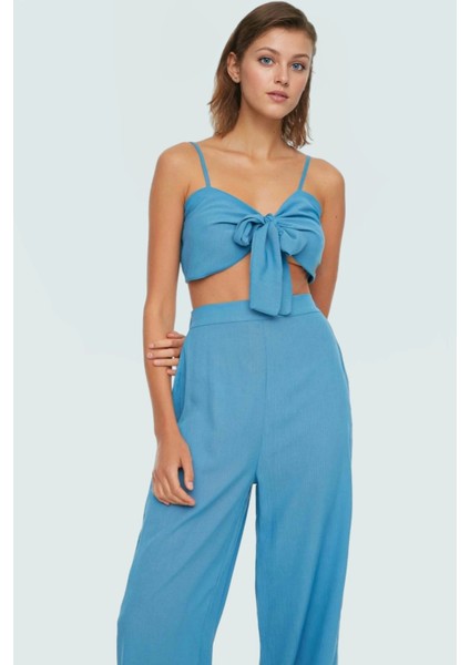 Plaj Şıklığı Crinkle Dokuma Bluz Pantolon Takımı Modern Stil Rahat ve Şık Görünüm fiyatları