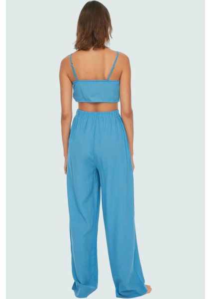 Plaj Şıklığı Crinkle Dokuma Bluz Pantolon Takımı Modern Stil Rahat ve Şık Görünüm modelleri