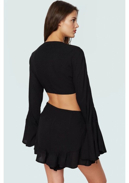 Büzgülü Fırfırlı Bluz Şort Takım Viskoz Kumaş Yazlık Plaj Modası Özenle Seçilmiş modelleri