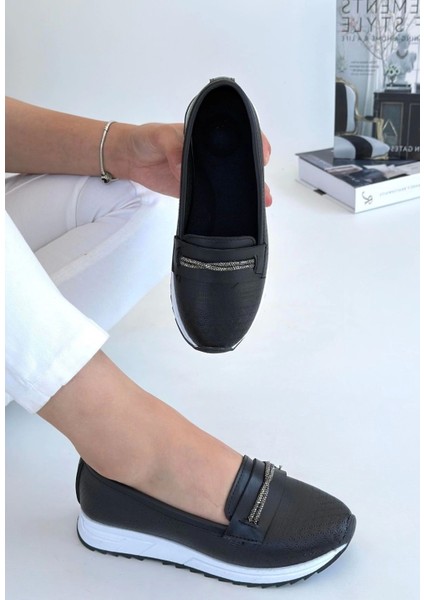 Troy Siyah Cilt Babet Ayakkabı