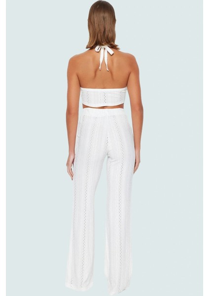 Şık Dantel Plaj Takımı Halter Yaka Bluz ve Geniş Paça Pantolon Özel Tasarım Özenle Seçilmiş modelleri