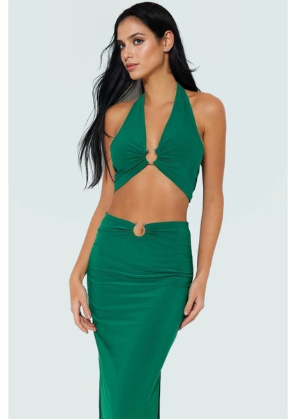 Örme Plaj Takımı Vücuda Oturan V Yaka Kolsuz Uzun Etek Seçkin Malzeme Yüksek Kalite