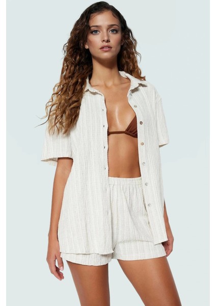 Kısa Kollu Oversize Keten Karışımlı Şort Takım Plaj ve Günlük Kullanım Için fiyatları