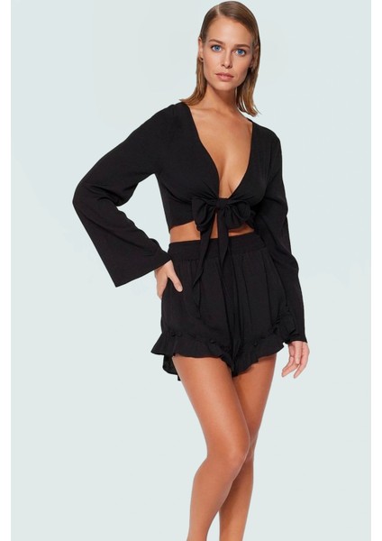 Rahat ve Şık Crinkle Dokuma Bluz Şort Takım Konforlu Kesim Mükemmel Uyum fiyatları