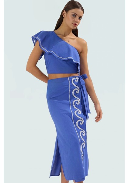 Pamuklu Leopar Desenli Yazlık Bluz Etek Takımı Şık ve Rahat Profesyonel Görünüm Uzun Ömürlü