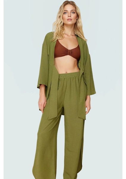 Rahat Oversize Pantolon Takım Keten Karışımlı Gömlek Yaka Plaj ve Günlük Yüksek Kalite fiyatları