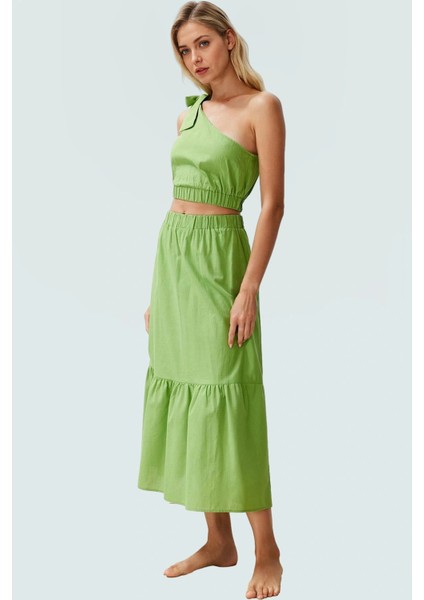 Dokuma Pamuklu Kadın Yazlık Tek Omuz Bluz Etek Takımı Basic Kesim Rahat Kullanım Dayanıklı Malzeme fiyatları