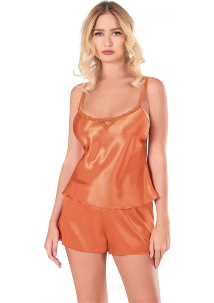 Litae Oranj Saten Babydoll Şort Takımı