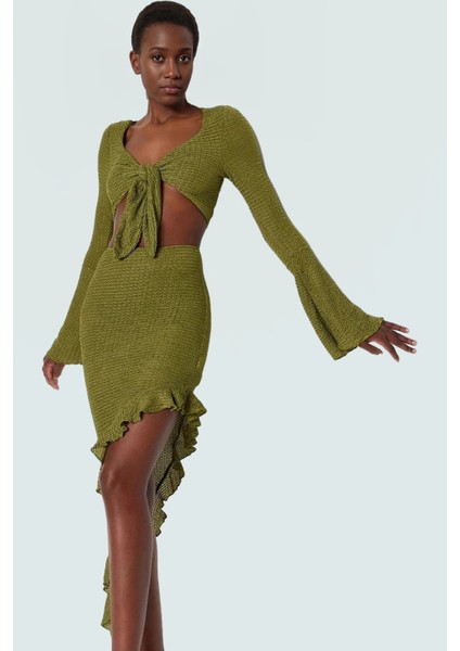 Şık Plaj Takımı Gofre Dokuma Fitted Kalıp Ispanyol Kol Modern Stil