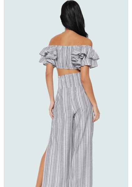 Rahat Kesim Çizgili Pamuklu Bluz Pantolon Takımı Yazın Şıklığı Konforlu Kullanım modelleri