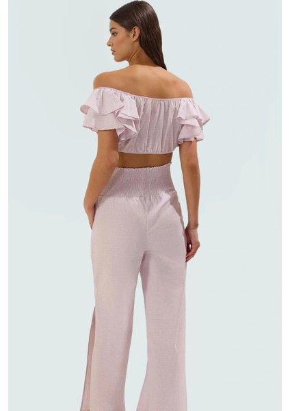 Rahat Kesim Çizgili Pamuklu Bluz Pantolon Takımı Yazın Şıklığı Konforlu Kullanım fiyatları