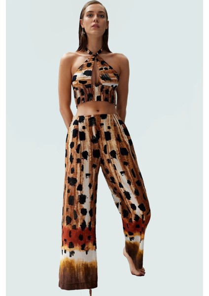 Nefes Alan Pamuklu Bluz Pantolon Takım Boyundan Bağlamalı Regular Kalıp Çok Yazlık