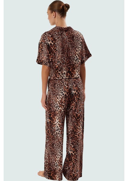 Viskoz Leopar Desenli Dokuma Plaj Takımı Yazlık Şıklık Konforlu Kesim Rahat ve Şık fiyatları