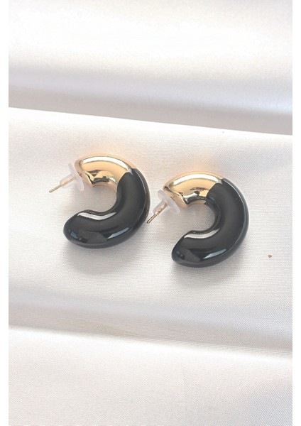 Ccb Siyah Gold Çift Renk Küpe - Modern Çözüm - Minimal Tarz