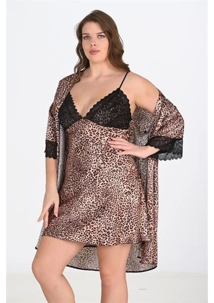 Litae Büyük Beden 2li Leopar Sabahlık Takımı Bigsize 6203