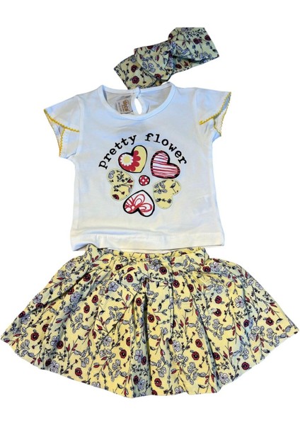 Pretty Flower Tişört Etek Bandana 3'lü Takım