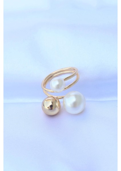Pirinç Gold Renk Ayarlanabilir Inci Taşlı Yüzük - Modern Çözüm - Cool Stil fiyatları