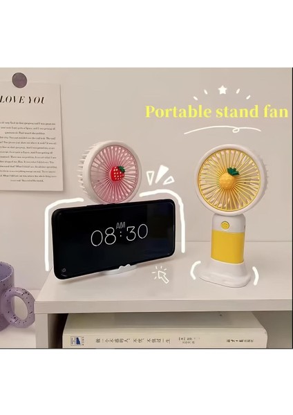 Şarjlı Taşınabilir Mini Masaüstü El Fanı, Telefon Tutacaklı, Güçlü ve Kullanışlı