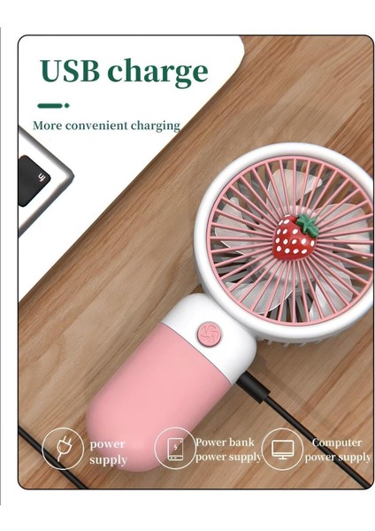 Şarjlı Taşınabilir Mini Masaüstü El Fanı, Telefon Tutacaklı, Güçlü ve Kullanışlı