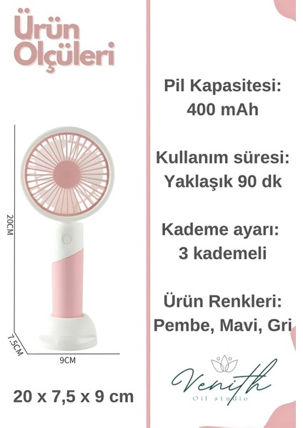 Taşınabilir Şarjlı Mini El Fan ve Vantilatör, USB Şarjlı Soğutucu, Pembe fırsatları