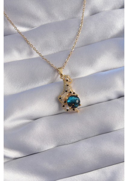 316L Çelik Zincir Gold Renk Zirkon Taşlı Panter Figürlü Gezegen Kolye - Modern Çözüm - Modern Stil