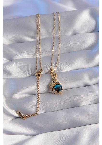 316L Çelik Zincir Gold Renk Zirkon Taşlı Panter Figürlü Gezegen Kolye - Modern Çözüm - Modern Stil fiyatları