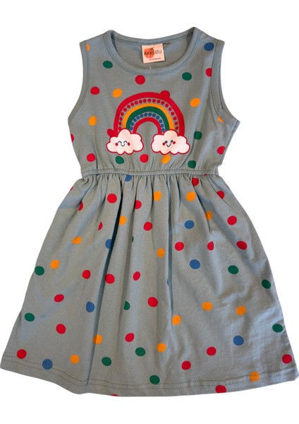 Gökkuşağı Desenli Gri Elbise
