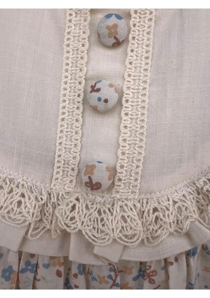 Müslin Kumaş, Düğme - Güpür Detaylı Elbise Krem fiyatları