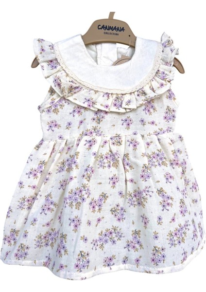 Müslin Kumaş Elbise Lavanta Beyaz