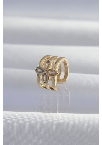Pirinç Gold Renk Yonca Earcuff Küpe - Trend Ürün