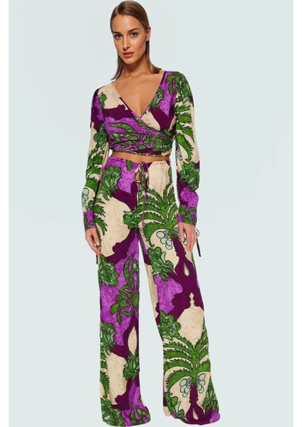 Yazlık Çok Tropikal Desenli Shally Dokuma Bluz Pantolon Takım Özenle Seçilmiş Seçkin Malzeme fiyatları