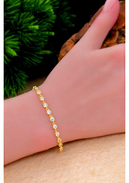 Su Yolu Gümüş Bileklik Altın Rengi Kadın Suyolu Gümüş Bileklik 925 Ayar ST372