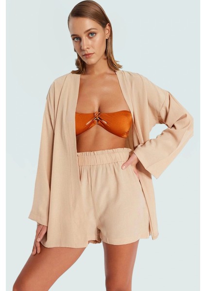 V Yaka Uzun Kollu Kimono Şort Takım Viskoz Polyester Yazlık Plaj Ömürlü Kaliteli Işçilik fiyatları