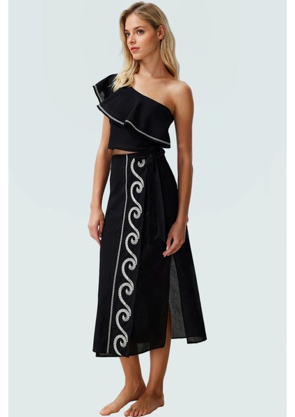 Pamuklu Leopar Desenli Plaj Takımı Asimetrik Yaka ve Uzun Etek Günlük Kullanım Için Özel Tasarım fiyatları