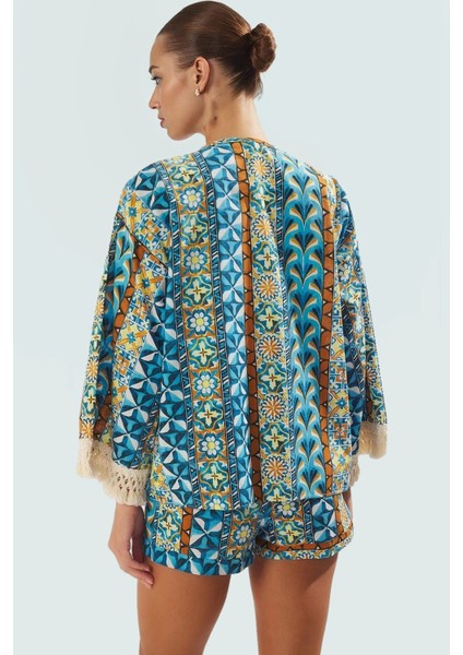 Pamuk Kimono Şort Takım Rahat Etnik Desenli Yazlık Plaj Giyim Özel Tasarım Konforlu Kesim modelleri