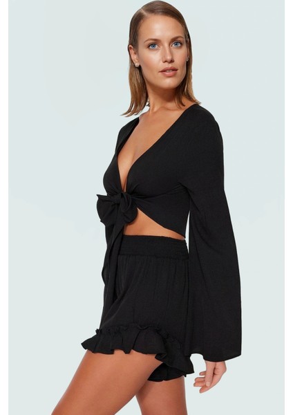 Feminen Fırfırlı Bluz Şort Takım Plaj Giyim Seçkin Malzeme Uzun Ömürlü Trend Tasarım fiyatları