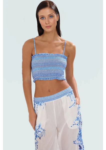 Plaj Için Mükemmel Çiçek Desenli Terrycotton Kumaşlı Bluz Pantolon Takım Dayanıklı Malzeme