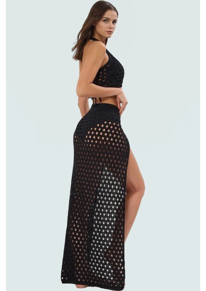 Kolsuz Kroşe Bluz Etek Takım Pamuklu Polyester Triko Yaz Plaj Modası Rahat ve Şık