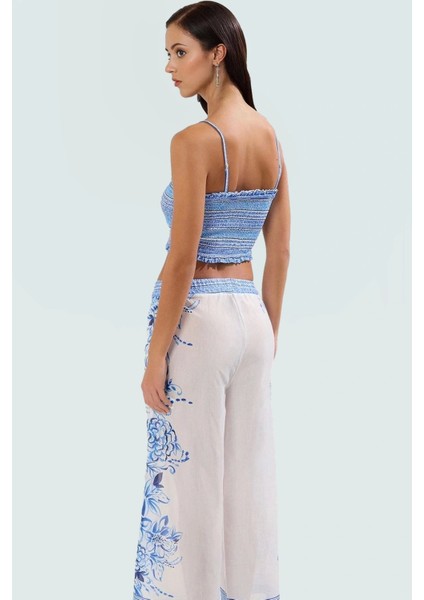 Plaj Için Mükemmel Çiçek Desenli Terrycotton Kumaşlı Bluz Pantolon Takım Dayanıklı Malzeme modelleri