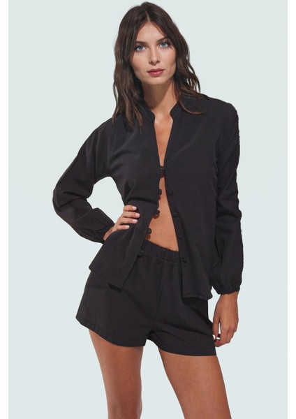 Pamuk Dokuma Vual Kumaşlı Balık Desenli Plaj Takımı Şort Bluz Uzun Kollu Zarifane Tasarım fiyatları