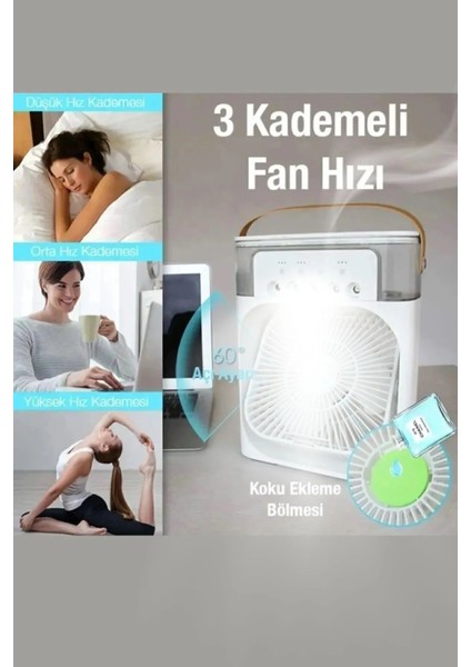 Serinleten Taşınabilir Masaüstü Vantilatör, 3 Kademeli ve Işıklı Soğutma Özelliği fırsatları