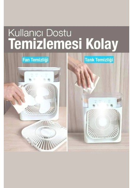 Serinleten Taşınabilir Masaüstü Vantilatör, 3 Kademeli ve Işıklı Soğutma Özelliği