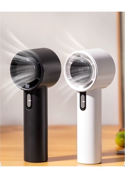 Siyah LED Ekranlı Şarjlı El Fanı, Mini Klima, Serinletici, Vantilatör, Hızlı Şarj