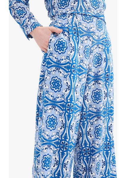 Wide Leg Geniş Bol Paça Desenli Viskon Pantolon D9757AX25SM fırsatları