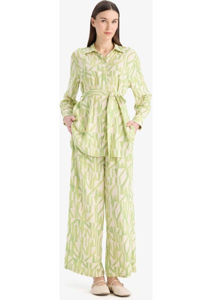 Wide Leg Geniş Bol Paça Desenli Viskon Pantolon D9757AX25SM