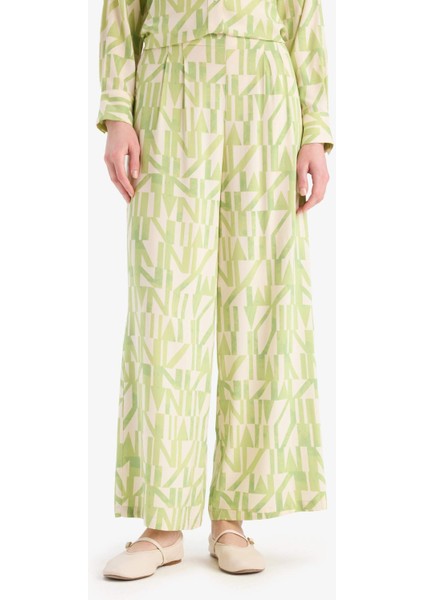 Wide Leg Geniş Bol Paça Desenli Viskon Pantolon D9757AX25SM fırsatları