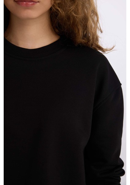 Oversize Geniş Kalıp Bisiklet Yaka Basic Düz Kalın Sweatshirt E3859AX24WN indirimleri